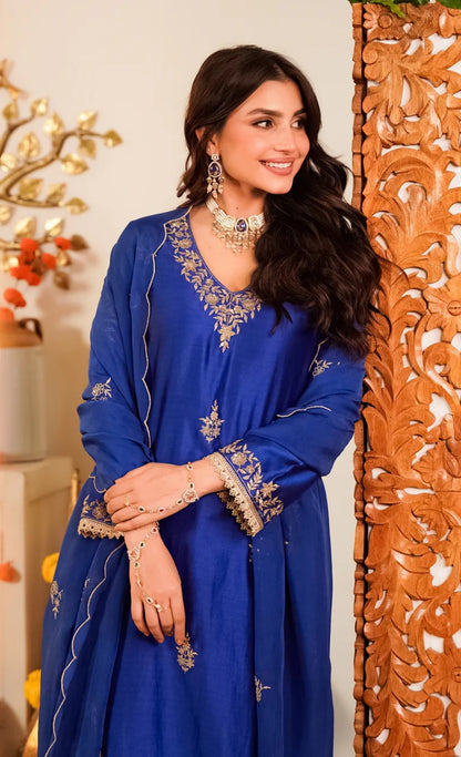 Blue Viscose Kurta Pant Set with Dupatta