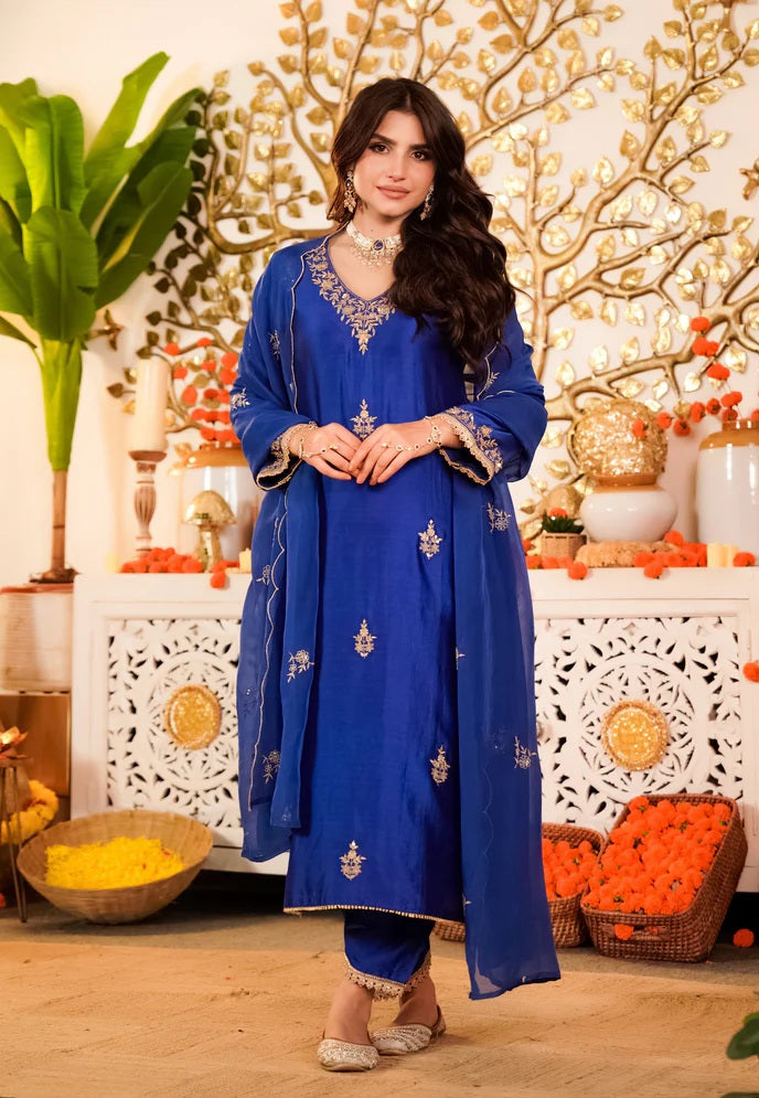 Blue Viscose Kurta Pant Set with Dupatta