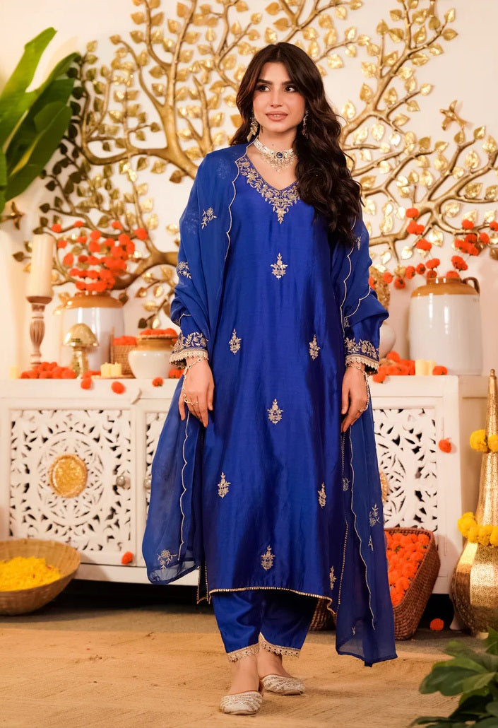 Blue Viscose Kurta Pant Set with Dupatta