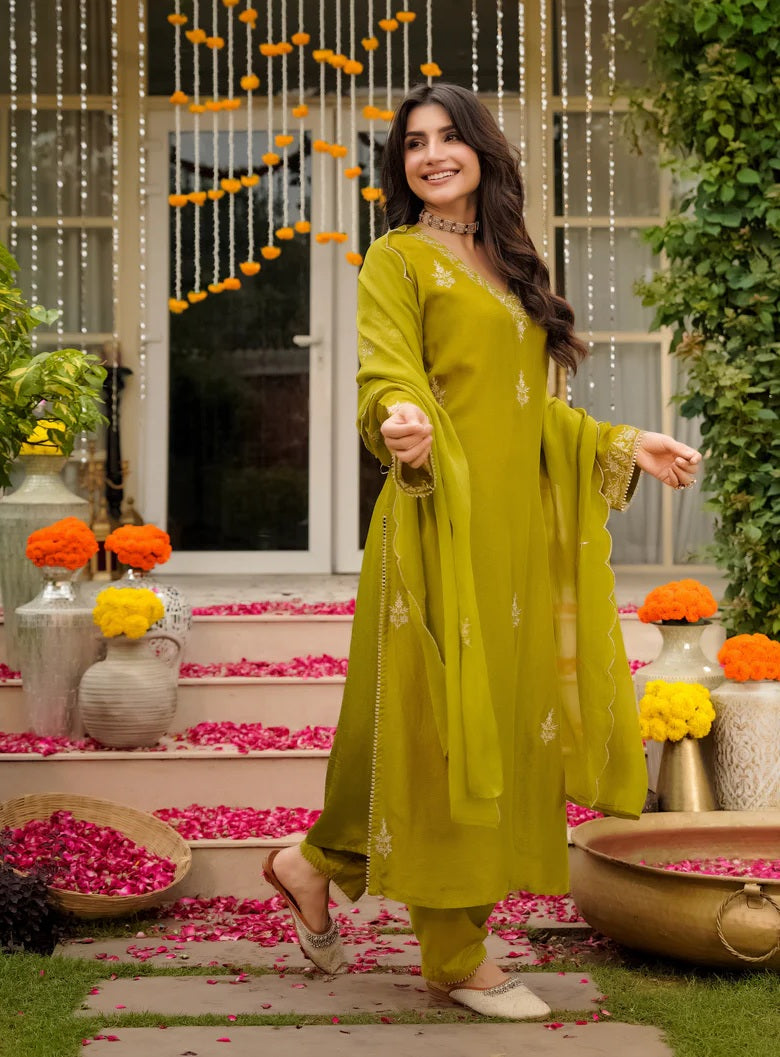 Green Viscose Kurta Pant Set with Dupatta