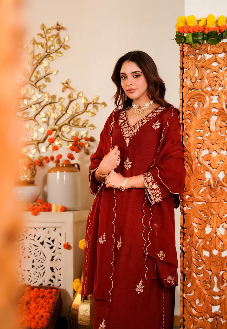 Red Viscose Kurta Pant Set with Dupatta