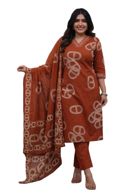 Orange Printed Viscose Kurta Set with Pants & Dupatta