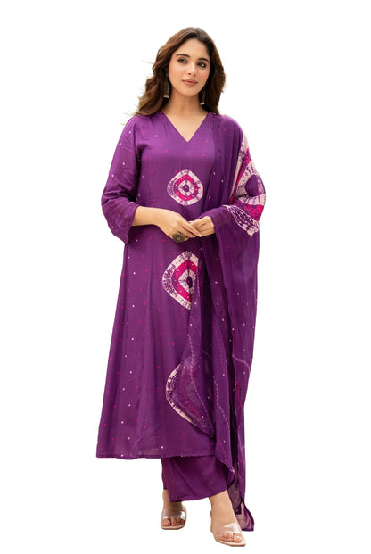 Purple Viscose Kurta Pant Set with Dupatta