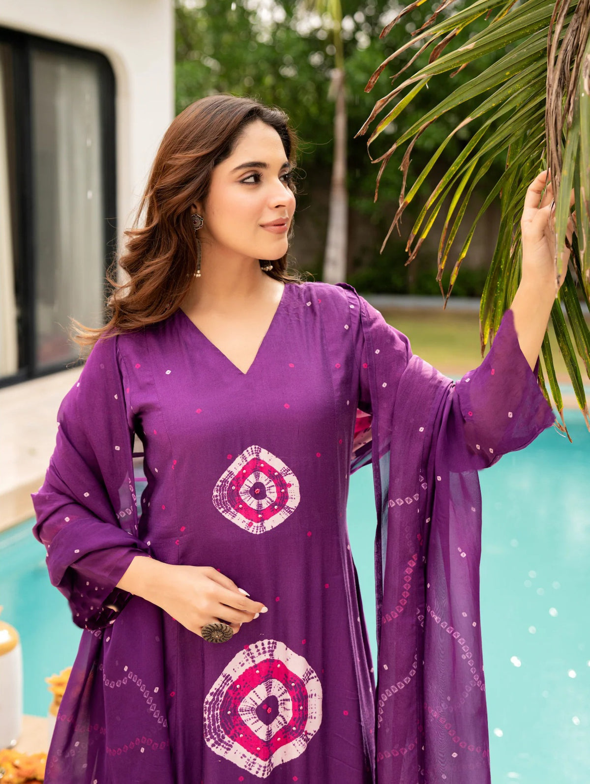 Purple Viscose Kurta Pant Set with Dupatta