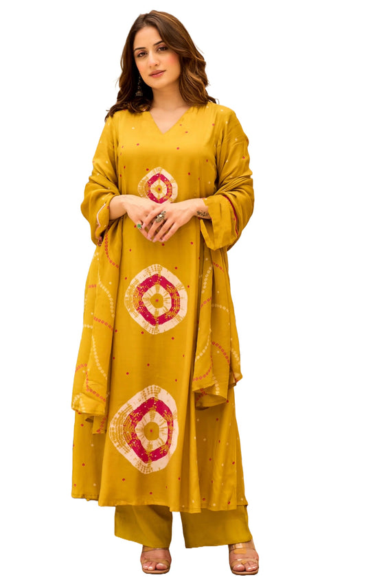Yellow Viscose Kurta Pant Set with Dupatta