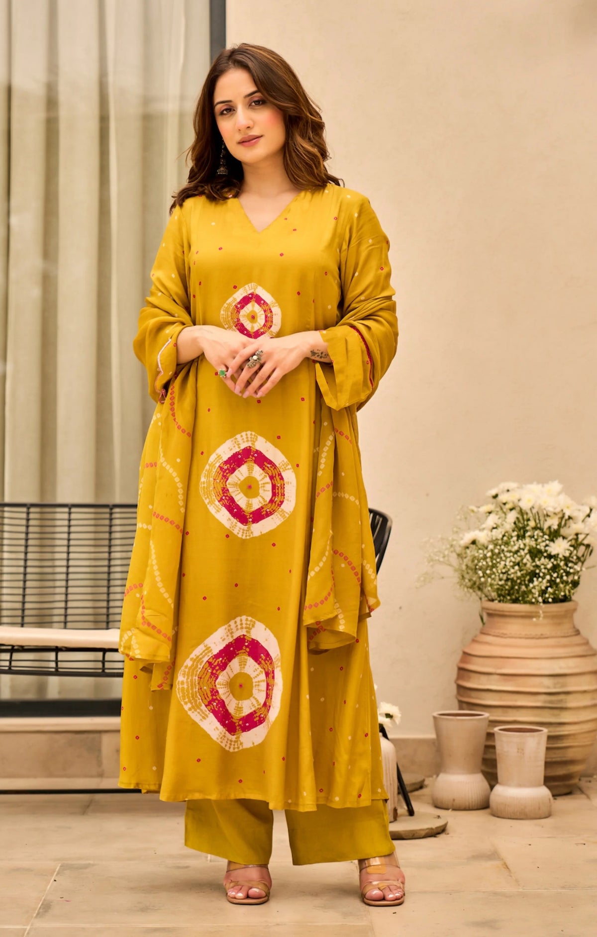 Yellow Viscose Kurta Pant Set with Dupatta