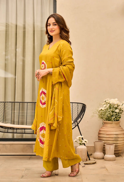 Yellow Viscose Kurta Pant Set with Dupatta