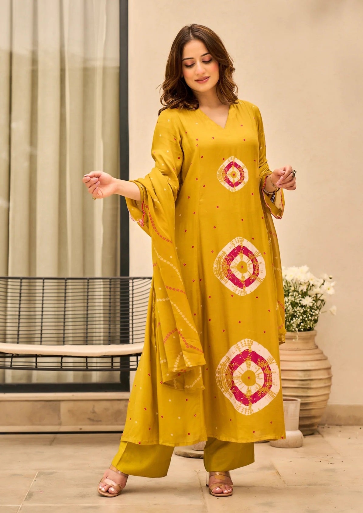 Yellow Viscose Kurta Pant Set with Dupatta