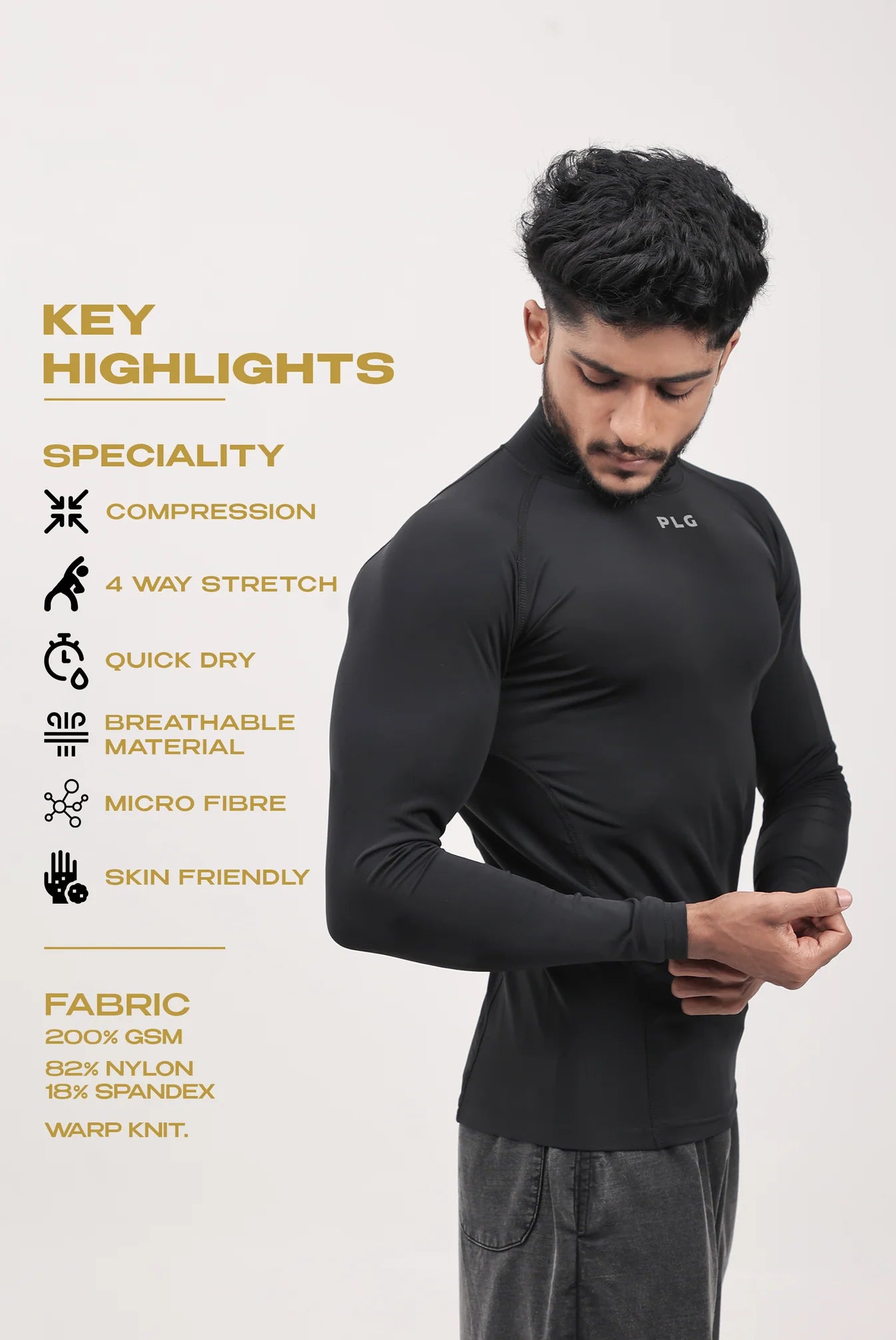 LONG SLEEVE HIGH - SPANDEX COMPRESSION TOP BLACK & GREY