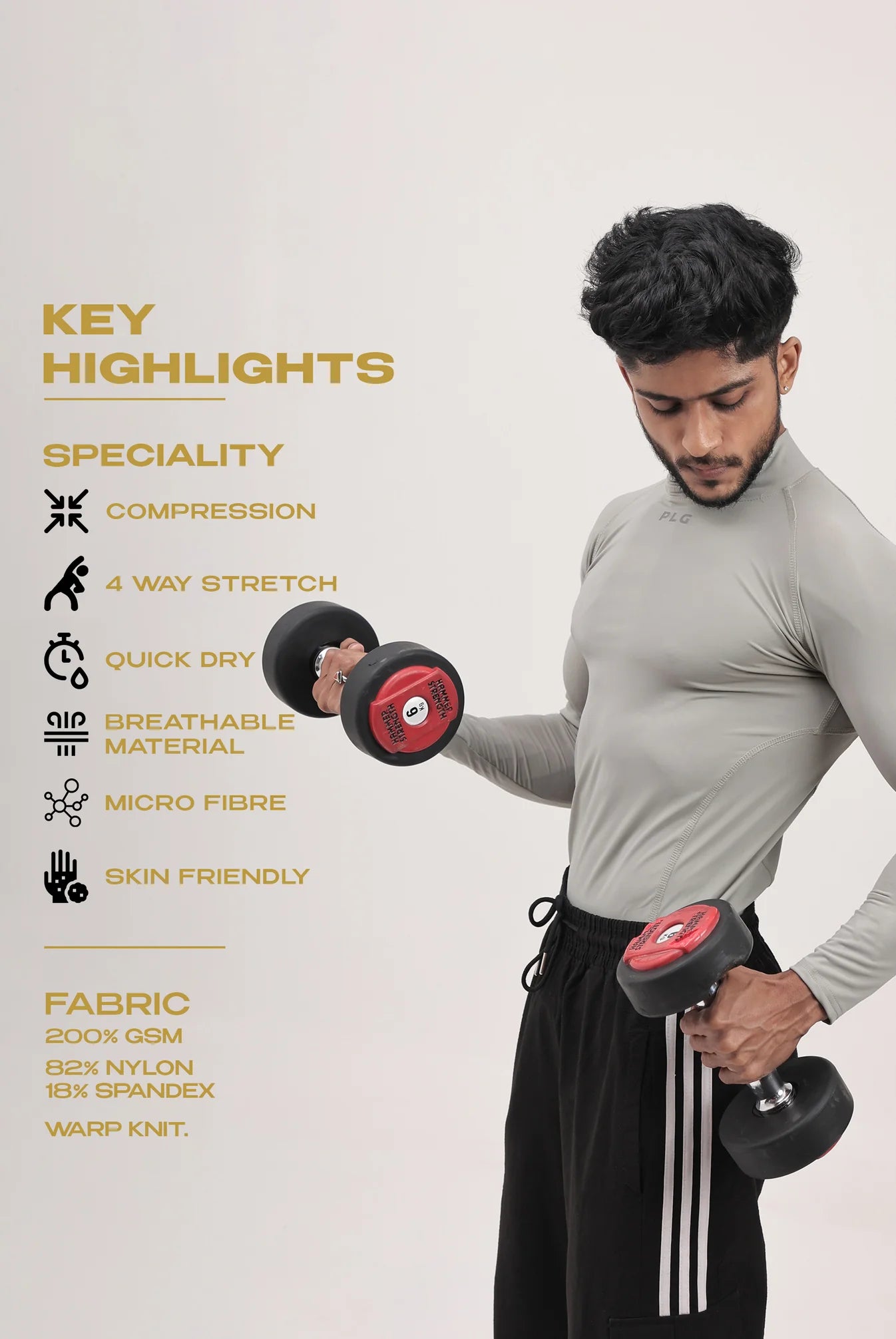 LONG SLEEVE HIGH - SPANDEX COMPRESSION TOP BLACK & GREY