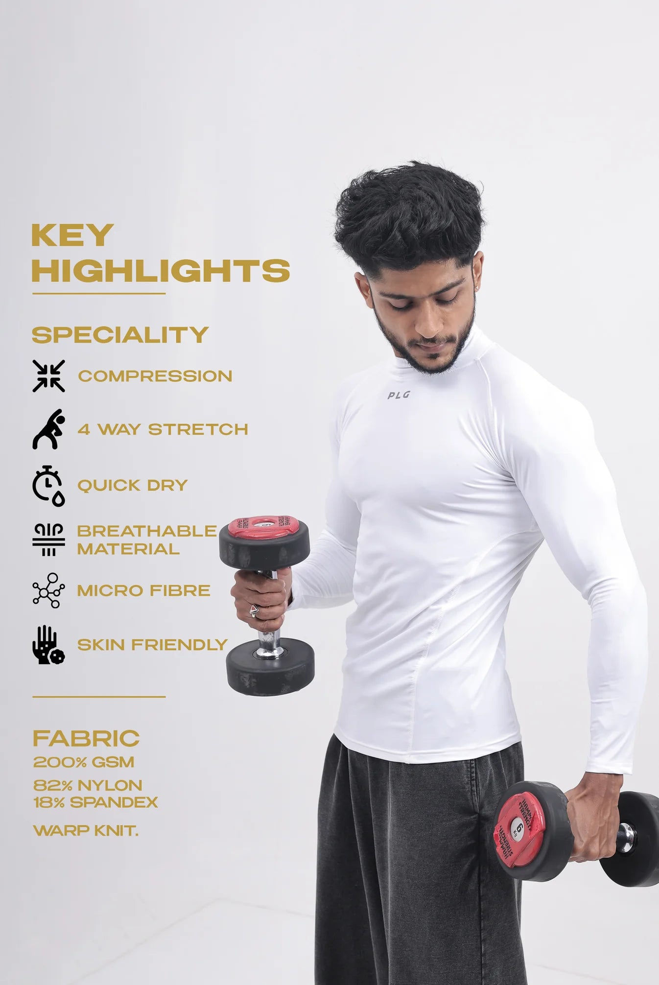 LONG SLEEVE HIGH - SPANDEX COMPRESSION TOP WHITE