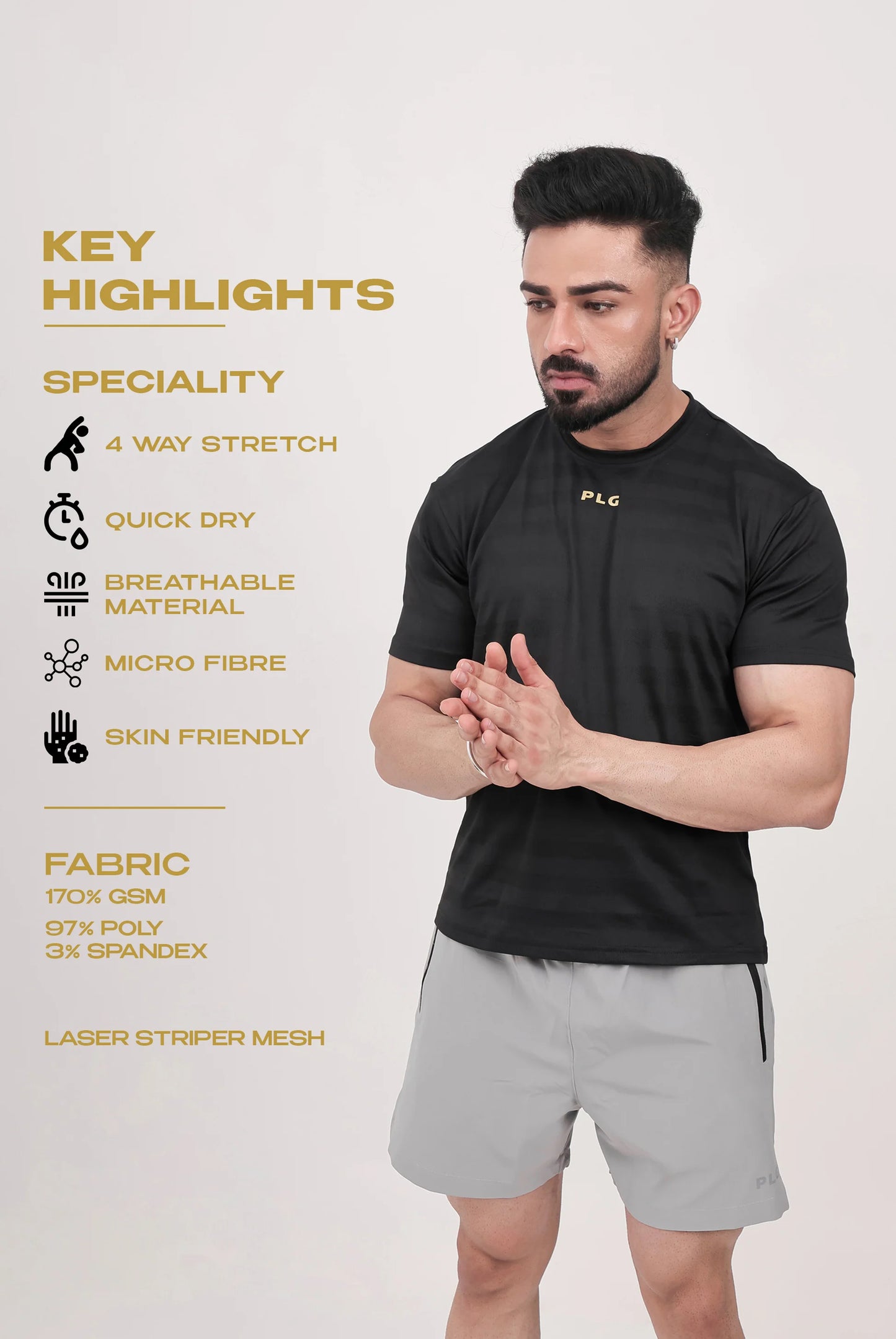 AIR FLOW BLACK -  lightweight, highly breathable activewear T‑shirts