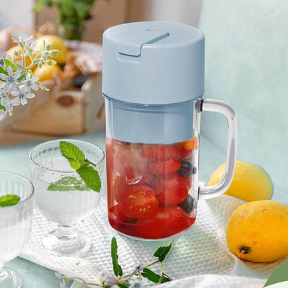Portable Electric Juicer With Handle Straw Usb Rechargeable 6 Stainless Steel Blades (500 Ml) - warehousetech13
