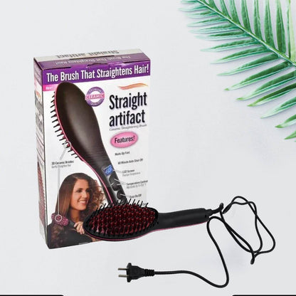 Electric 2 In 1 Ceramic Hair Straightener Straightening Comb Brush With Lcd Screen Temperature Control Display For Women - warehousetech13