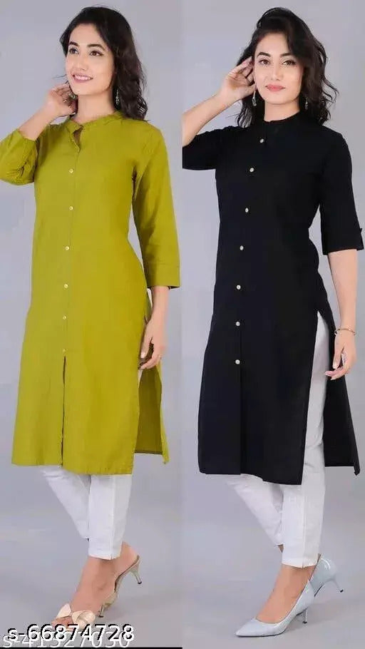 Combo Pack 2 Cotton Slub Kurti For Women - warehousetech13