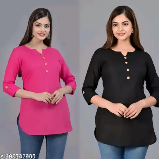 Combo 2 Women's Crepe Printed Straight Top Tunic Kurti - warehousetech13