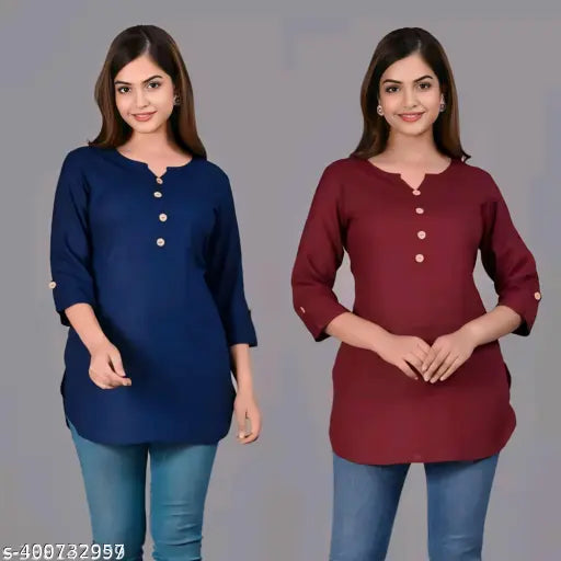 Classy Pack 2 Women's Crepe Printed Straight Top Tunic Kurti - warehousetech13