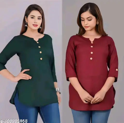 Women's Crepe Printed Straight Top Tunic Kurti Pk 2 - warehousetech13