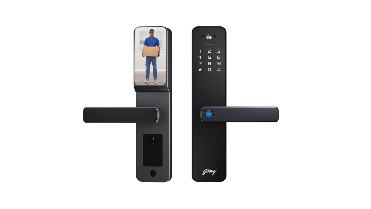 Godrej 'New Launch' Smart Lock | Neo Pro View Digital Lock for Wooden Doors with Camera, View Screen, Wi-fi | Mobile App | Built-in Doorbell I 7 in 1 Access I 3 Yr Warranty I Free Installation