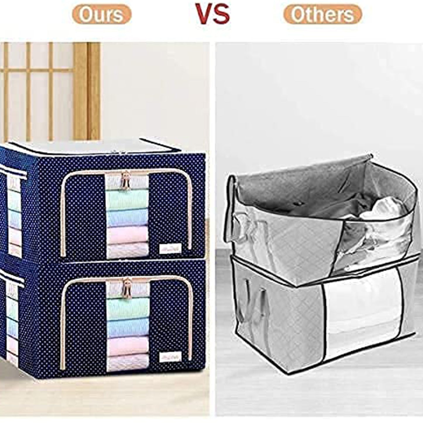 17641 Foldable Steel Frame Clothes Living Storage Organizer Handled Bag Box For Large Size Bedding Blankets Women Saree Toys Cloth Storage Box Bag (66 Liter) - warehousetech13