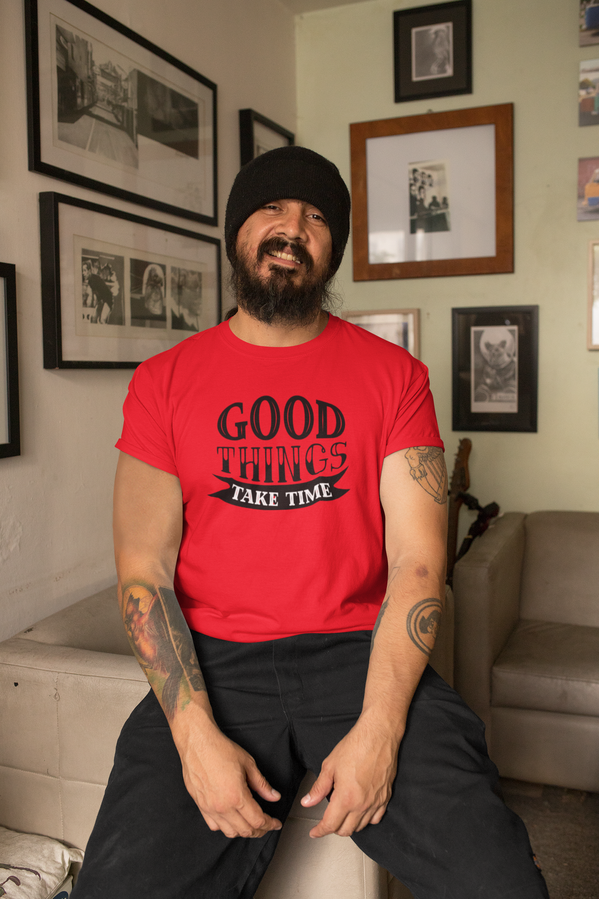 Good Things Take Time Motivational Graphic T-Shirt - Crimson Red