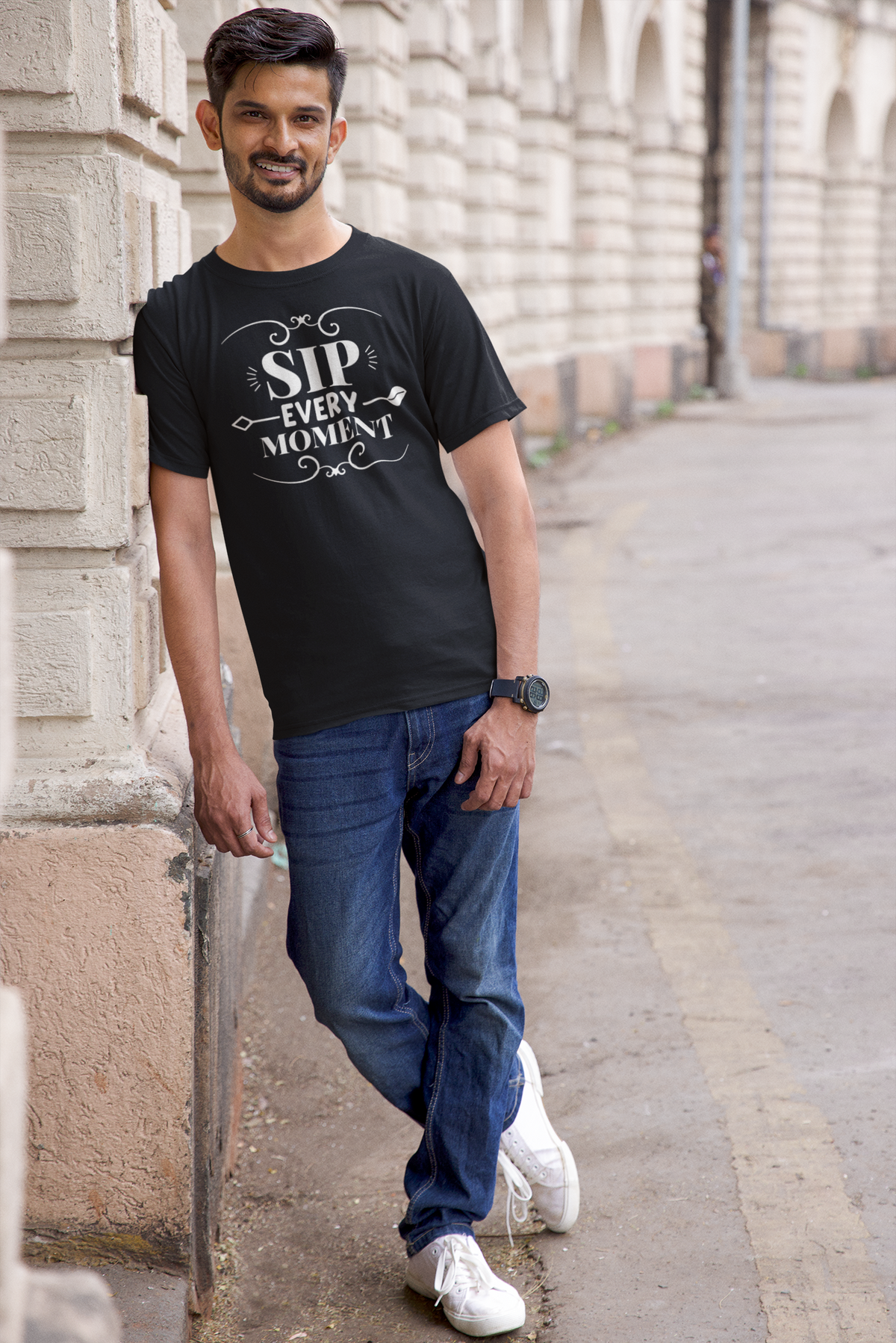Sip Every Moment Graphic T-Shirt - Black
