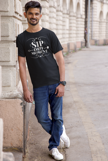 Sip Every Moment Graphic T-Shirt - Black
