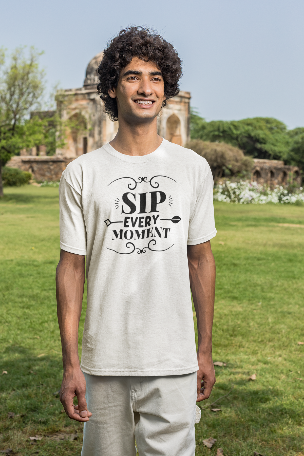 Sip Every Moment Graphic T-Shirt - White