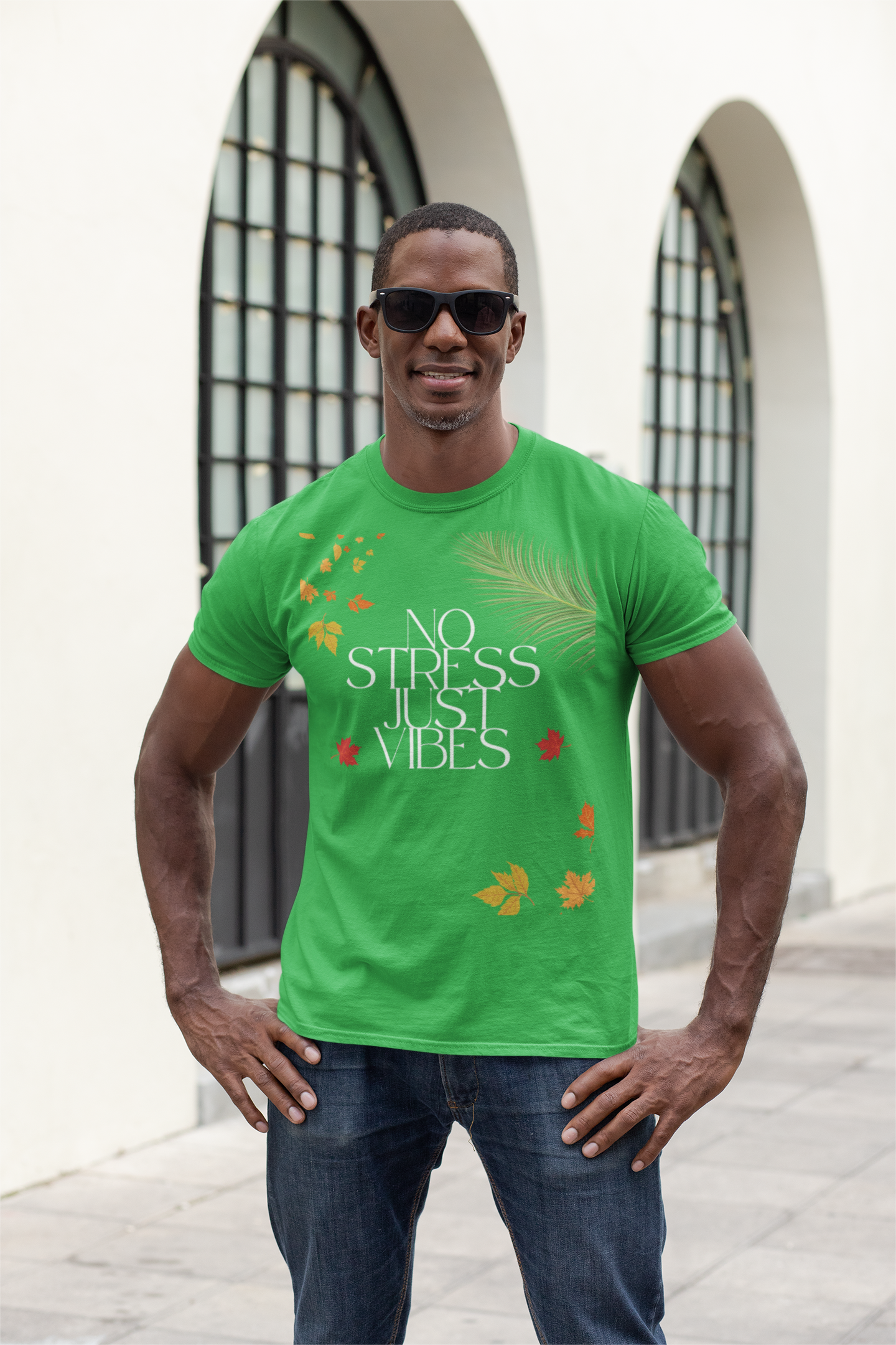 No Stress Just Vibes Tropical Leaf T‑Shirt