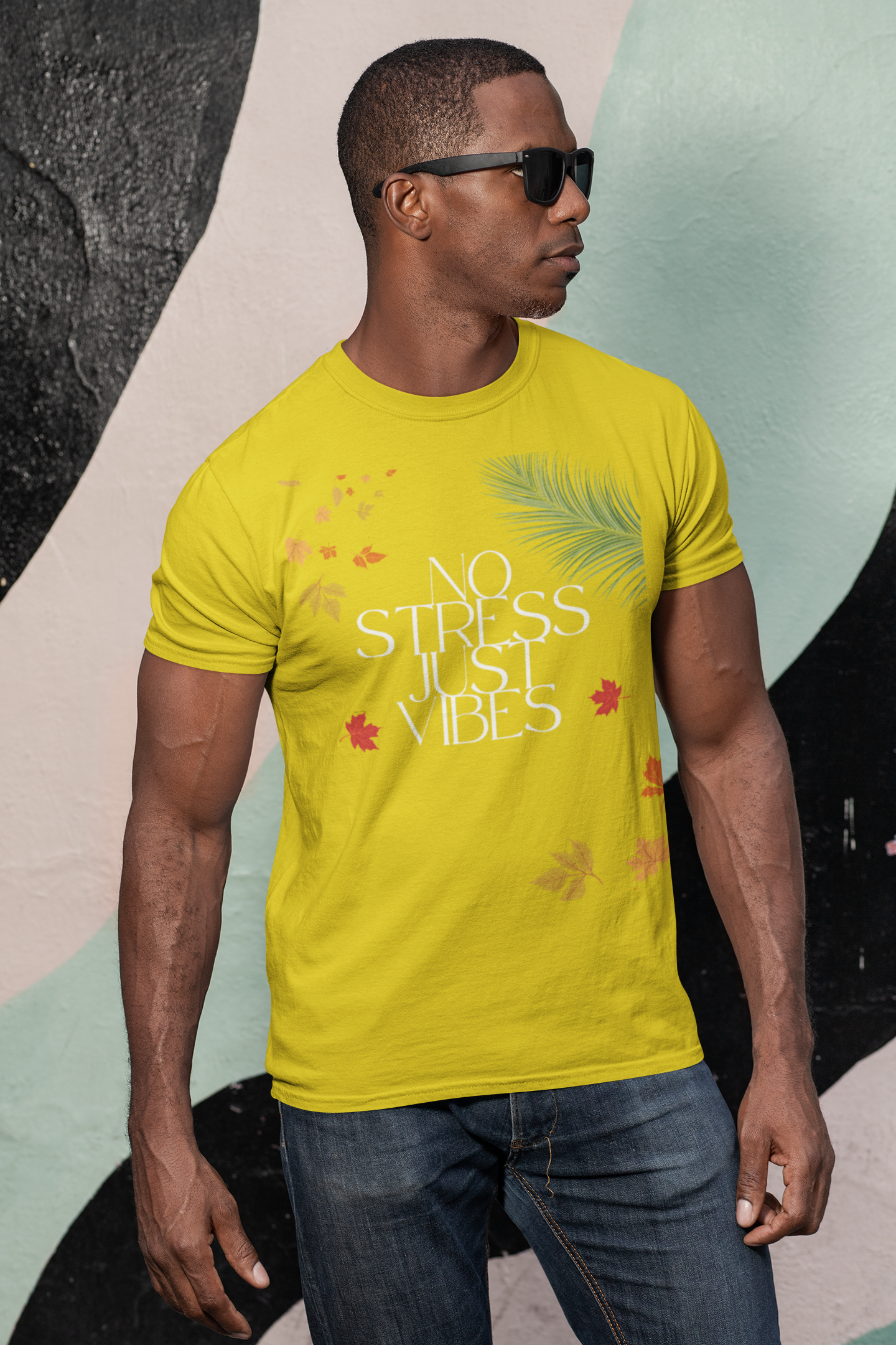 No Stress Just Vibes Tropical Leaf T‑Shirt
