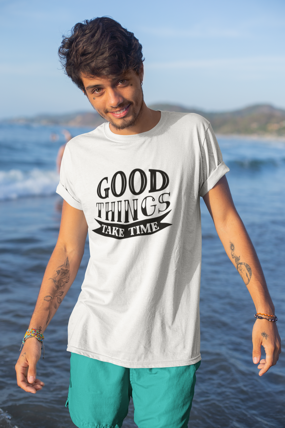 Good Things Take Time Motivational Graphic T-Shirt - White