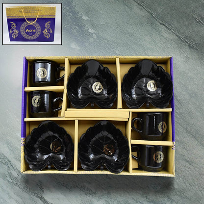 A One Ceramic Tea Cups Mug Set With Leaf Shape Serving Bowl (8 Pcs Set) - warehousetech13