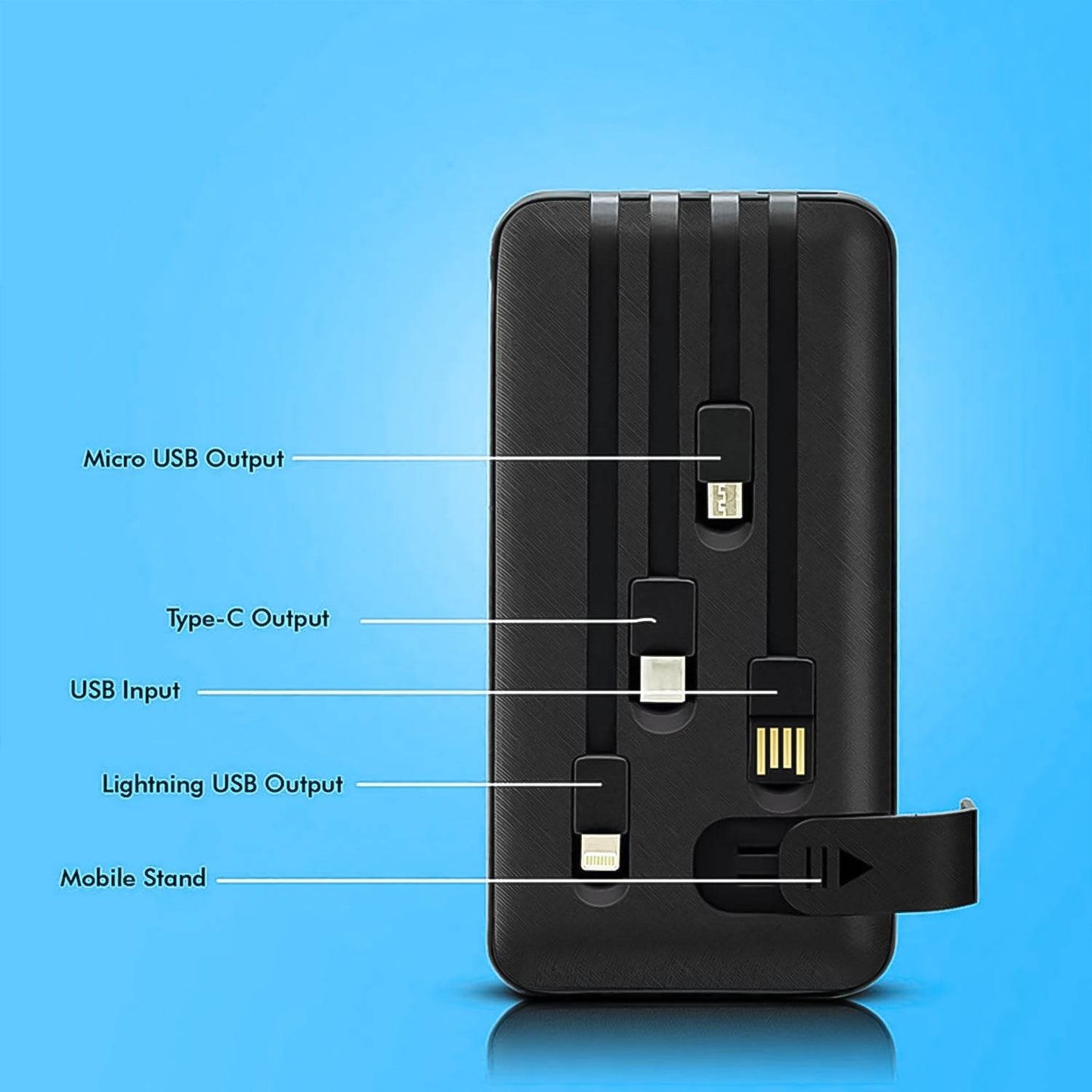 Fast Charging Power Bank With Built 4 In 1 Usb With Mobile Holder 10000mah 12w (1 Pc) - warehousetech13