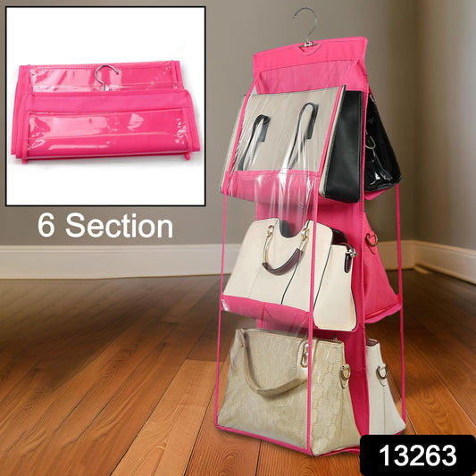 6 Pockets Hanging Purse Handbag Organizer Clear Hanging Shelf Bag (1 Pc) - warehousetech13
