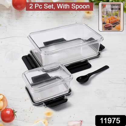 Plastic Kitchen Storage Container Big 800 Ml Small 250 Ml With Air Seal Lock Lid Spoon - warehousetech13