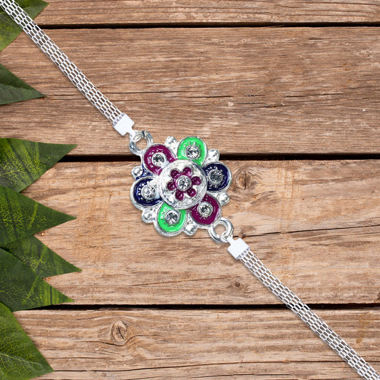 Silver Flower Motif Rakhi - warehousetech13