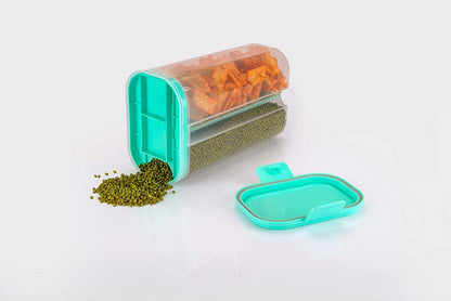 Plastic 2 Sections Air Tight Transparent Food Grain Cereal Storage Container (2 Ltr) (With Box) - warehousetech13