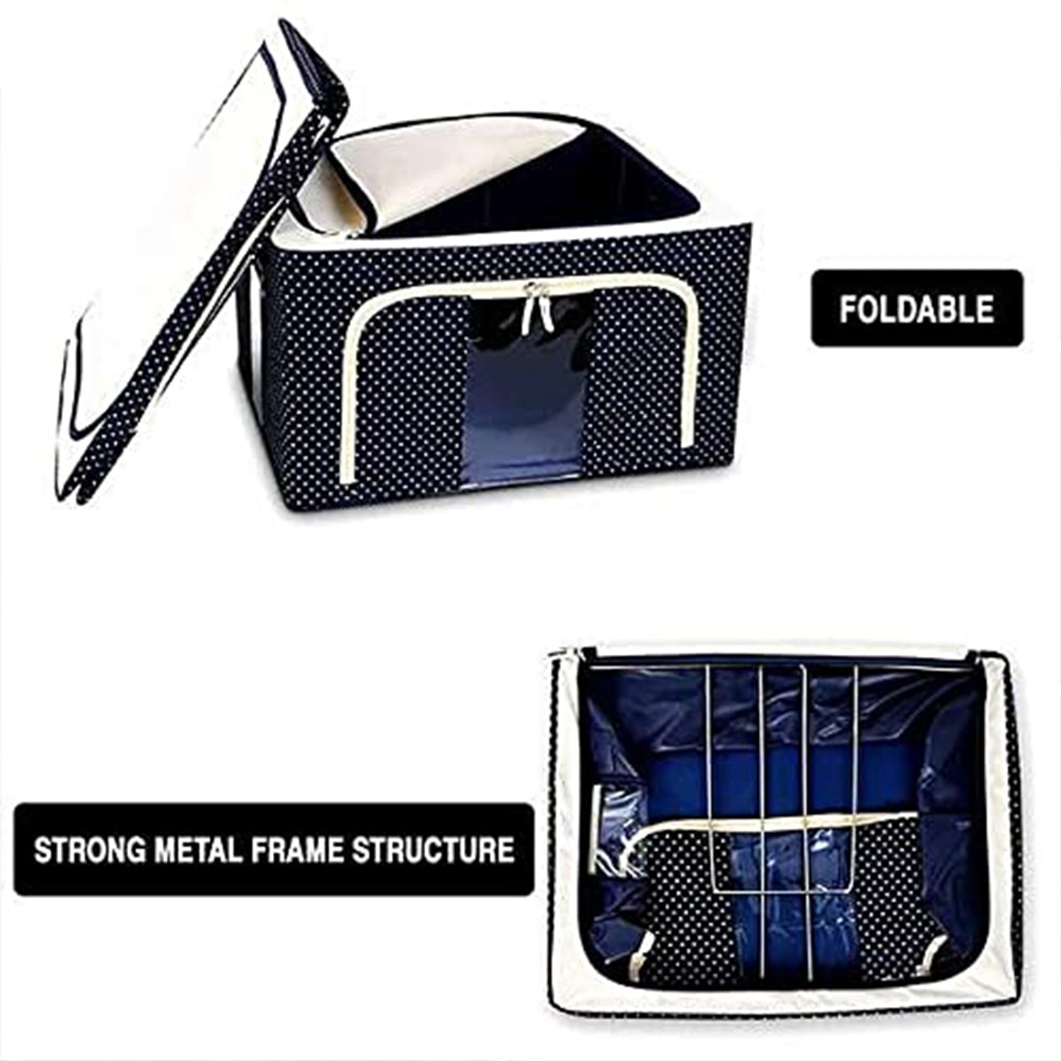 17641 Foldable Steel Frame Clothes Living Storage Organizer Handled Bag Box For Large Size Bedding Blankets Women Saree Toys Cloth Storage Box Bag (66 Liter) - warehousetech13