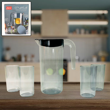 Apex Crystal Premium Jug With Lid 4 Pcs Glass (1500 Ml 300 Ml Approx 5 Pcs Set) - warehousetech13