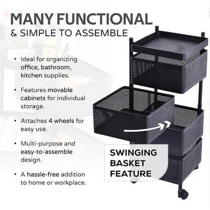 Metal Square High Quality Kitchen Trolley With Wheels (4 Layer 1 Pc) - warehousetech13
