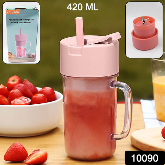 Portable Crusher Juicer With Handle Straw Usb Rechargeable 6 Blades (420 Ml) - warehousetech13