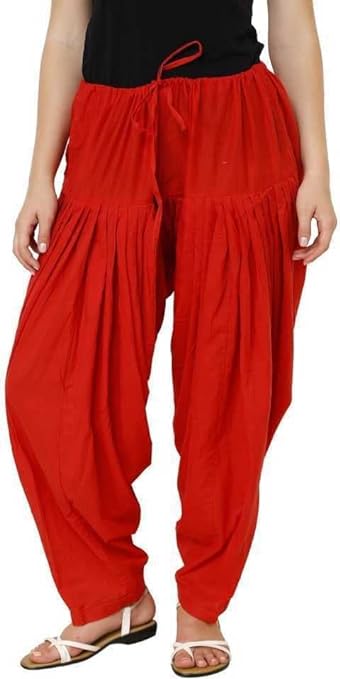 Red Woman Plain Cotton Patiala Salwar