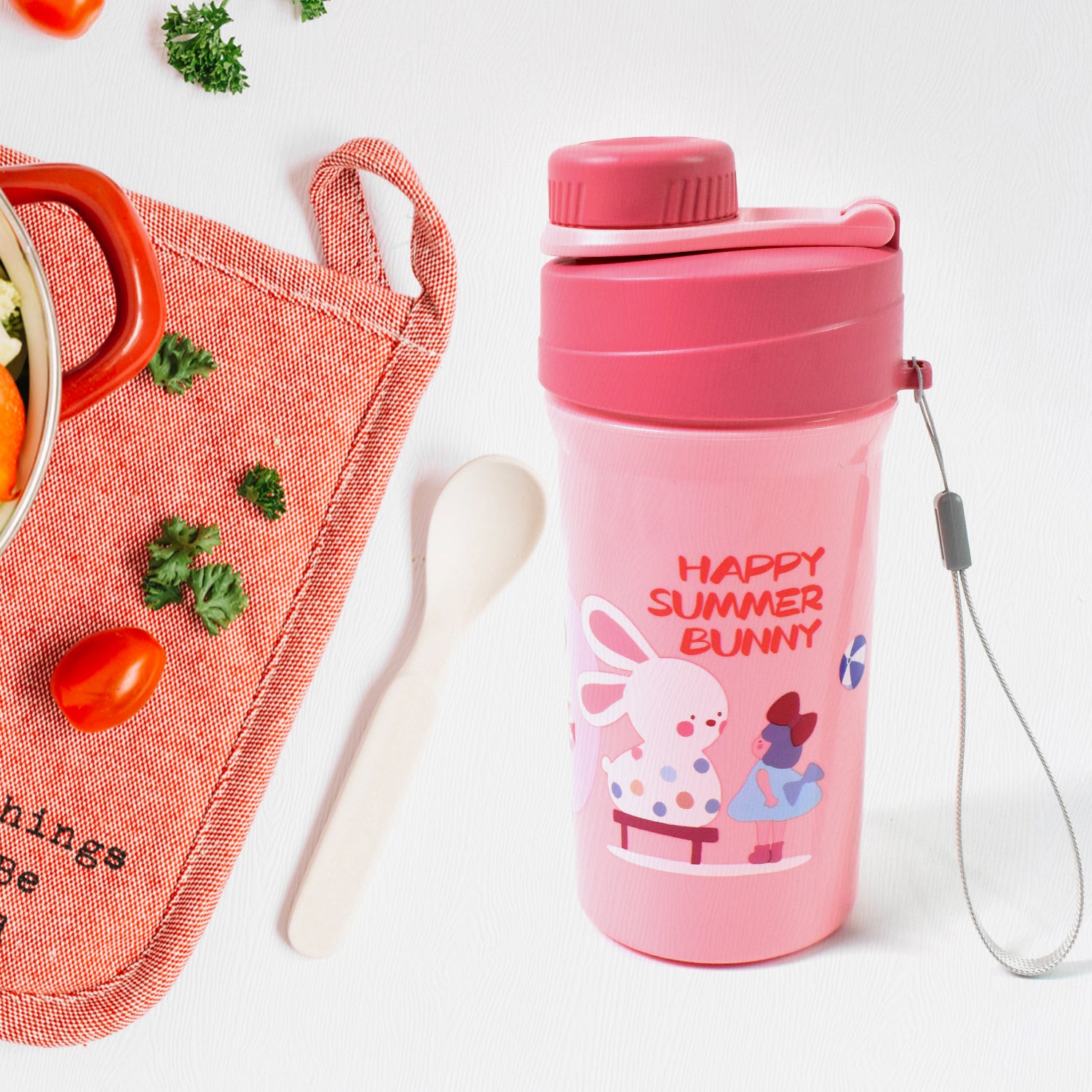 Plastic Lunch Box Leak Proof 2 Compartment With Bottle And Fork (1 Set Mix Color) - warehousetech13
