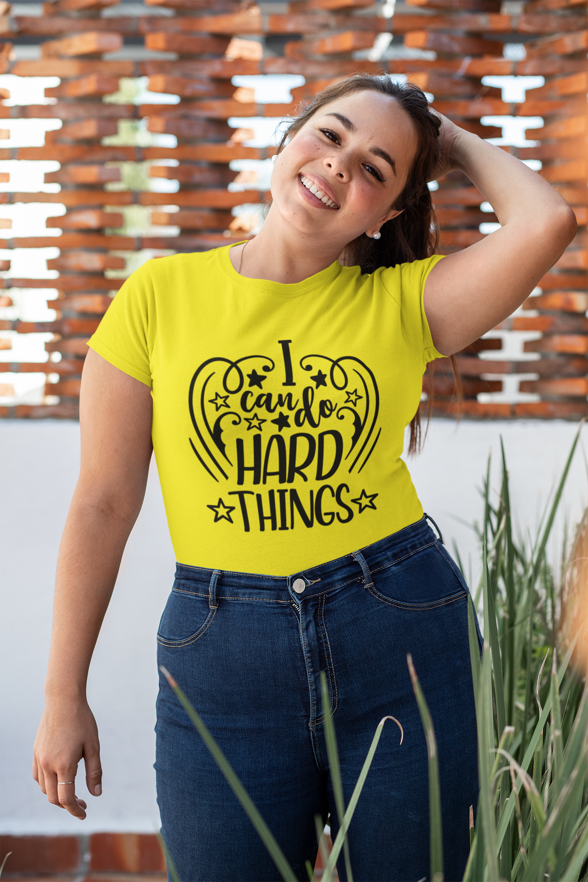 I Can Do Hard Things Motivational Graphic T-Shirt - Yellow