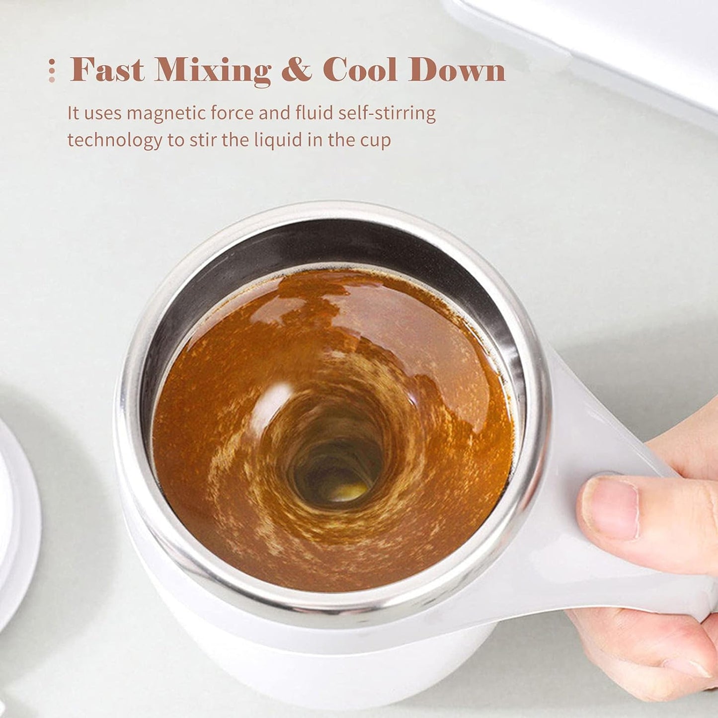 Stirring Coffee Mug Magnetic Stirring Coffee Cup Stainless Steel Mug For Milk Travel Mixing Cup Self Stirring Coffee Mug Suitable For Coffee Milk Hot Chocolat Battery Operated ( Battery Not Included ) - warehousetech13