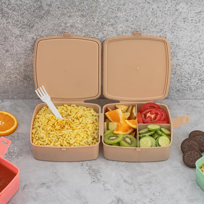 5787 Double-layer Square Lunch Box With Spoon 4 Compartment Tiffin Push Lock Plastic Tiffin Box For Travelling School Kids Office Exclusive Home - warehousetech13