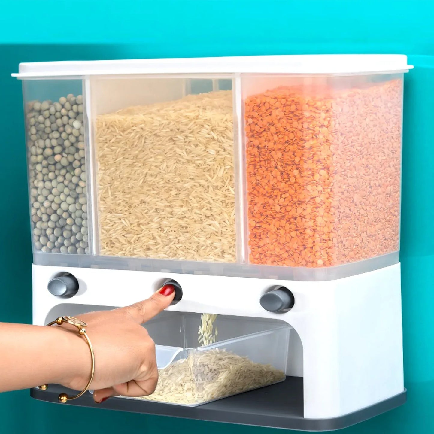 Easy Flow Cereal Dispenser For Kitchen 3 In 1 Push Button Wall Mount Container - warehousetech13