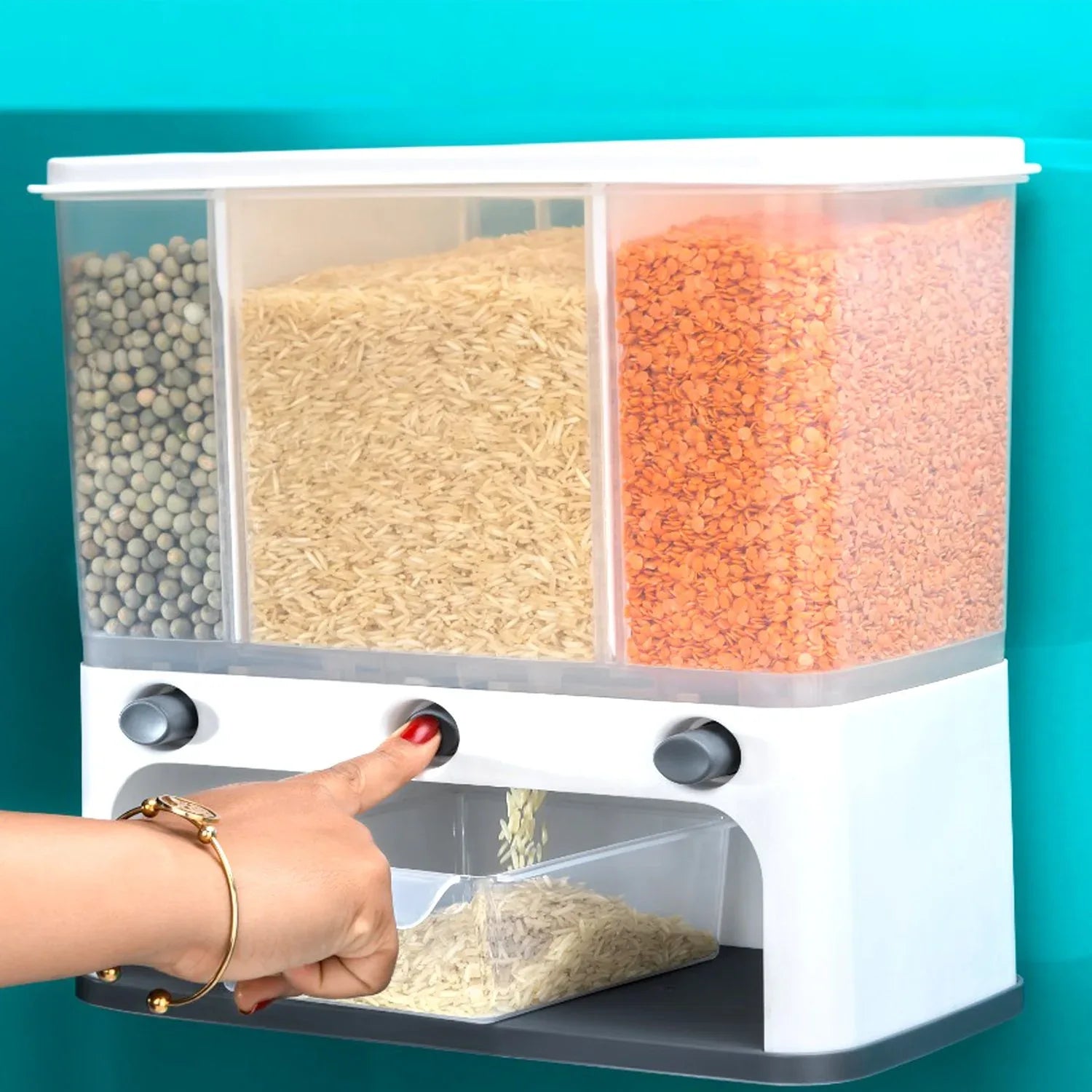 Easy Flow Cereal Dispenser For Kitchen 3 In 1 Push Button Wall Mount Container - warehousetech13