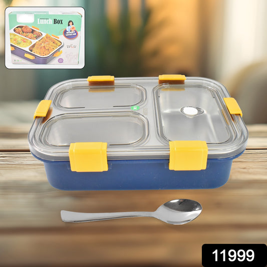 3 Compartment Transparent Stainless Steel Lunch Box For Kids - warehousetech13