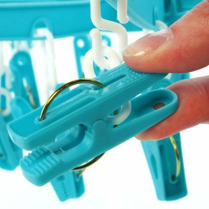 1366 Plastic Round Cloth Drying Stand Hanger With 18 Clips (Multicolour) - warehousetech13